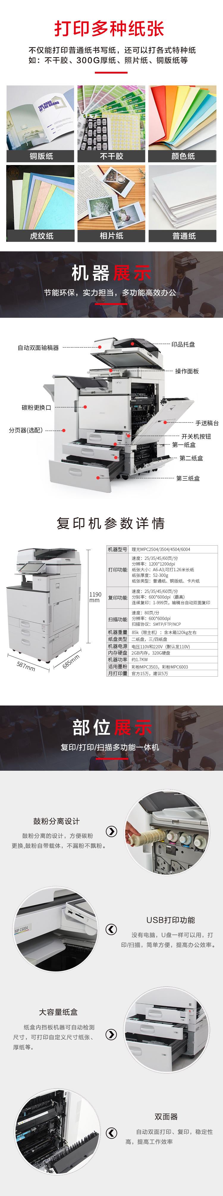 mp3554黑白复印机理光 mpc4504彩色复印机理光 pro c5100生产型彩色